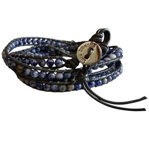 Lulu Dharma Lapis Lazuli Beaded Leather Wrap Bracelet